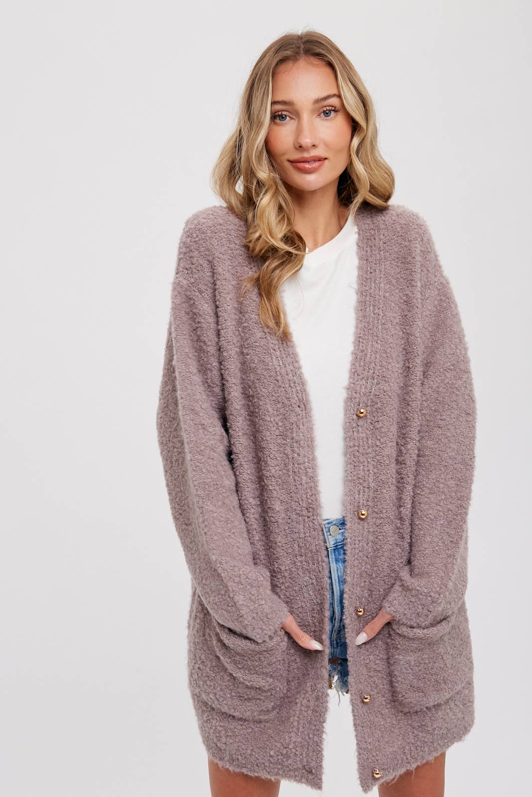 Buttoned Boucle Cardigan