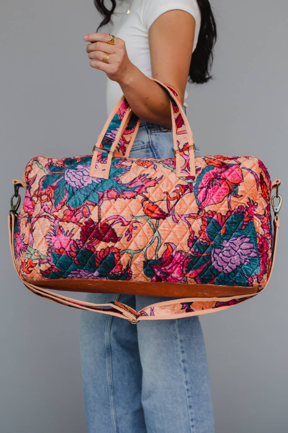 Lt. Orange & Multicolored Floral Duffel