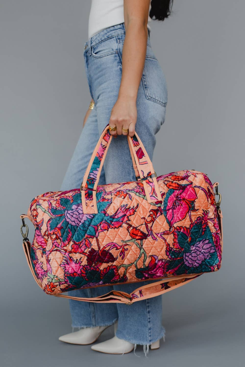 Lt. Orange & Multicolored Floral Duffel