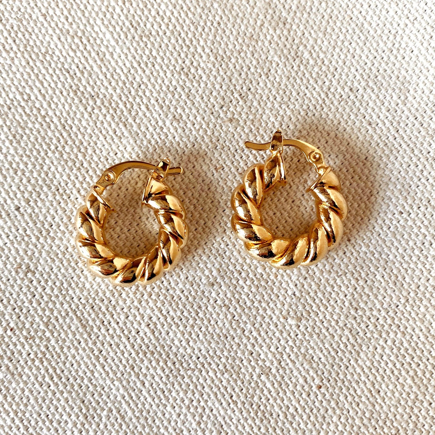 18k Gold Filled Twisted Tube Hoop Earrings - The Croissant Hoops: 20mm