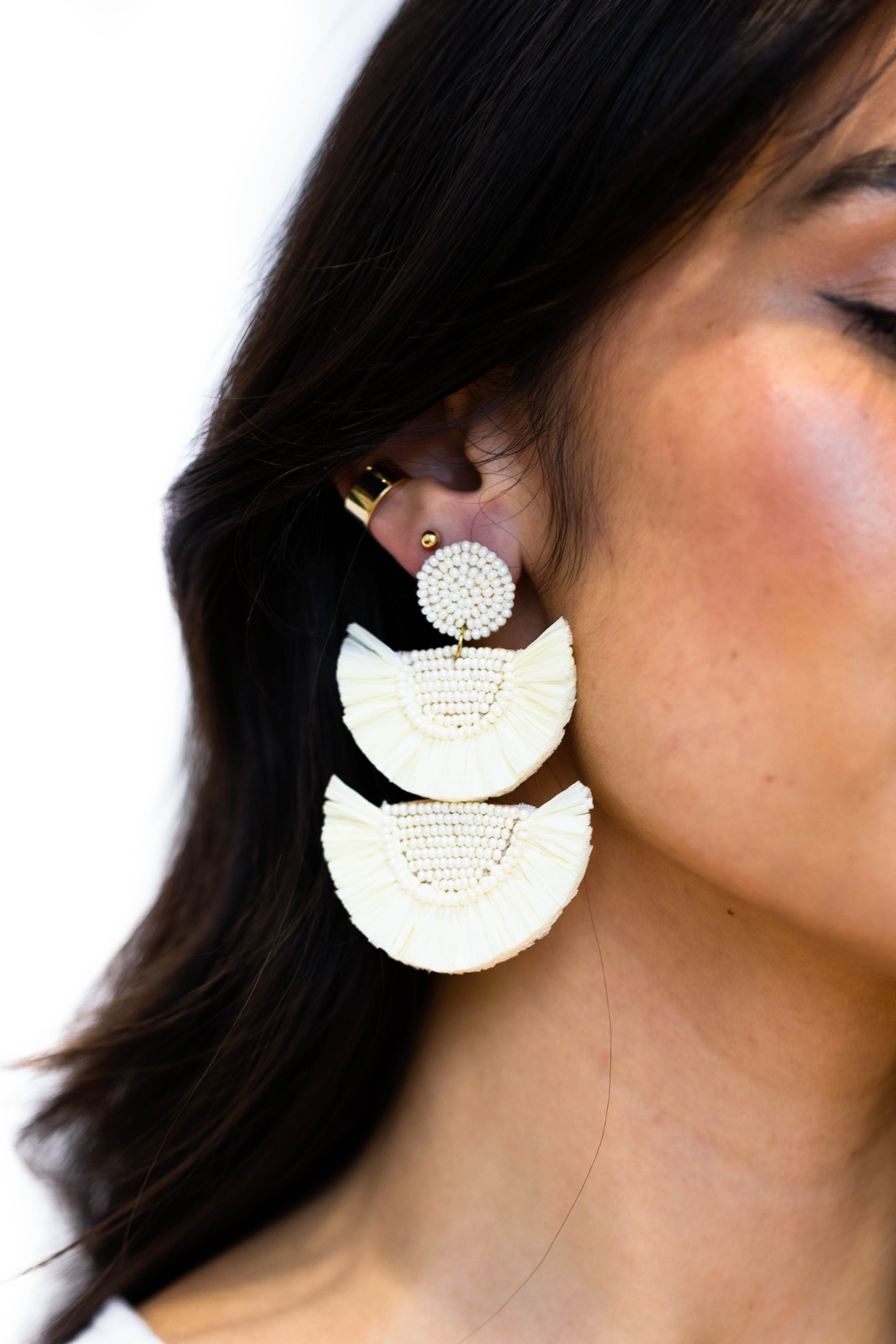 Beige Raffia Statement Earrings