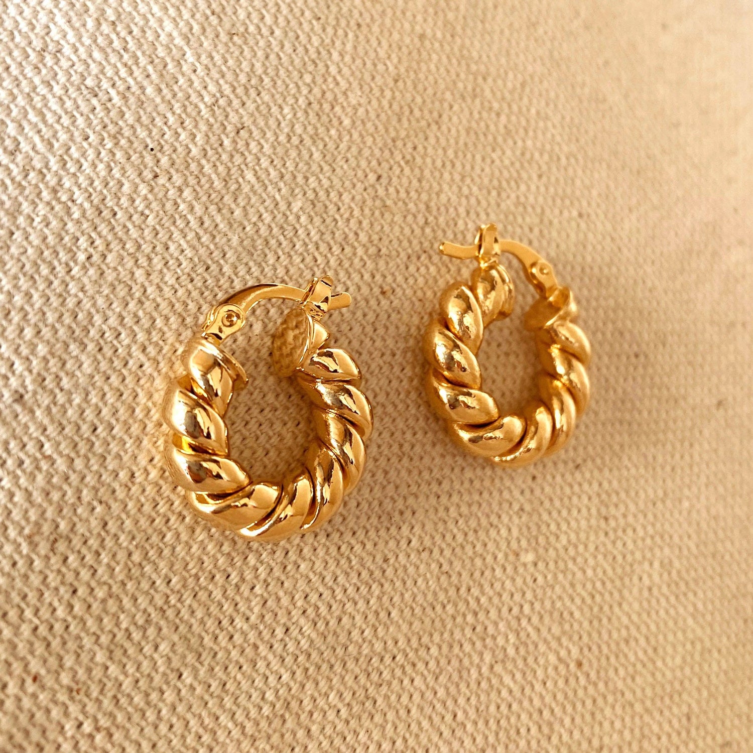 18k Gold Filled Twisted Tube Hoop Earrings - The Croissant Hoops: 20mm