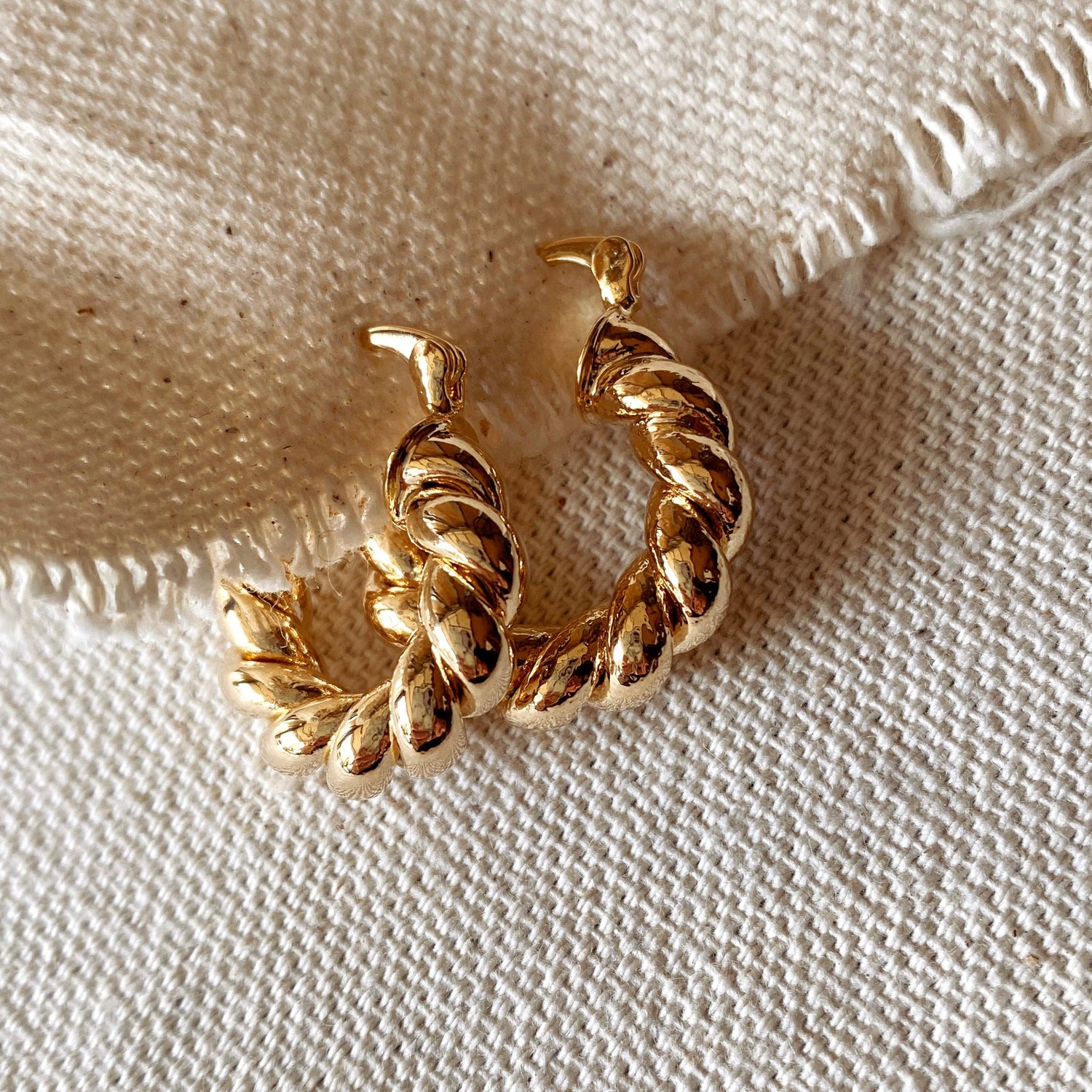 18k Gold Filled Twisted Tube Hoop Earrings - The Croissant Hoops: 20mm