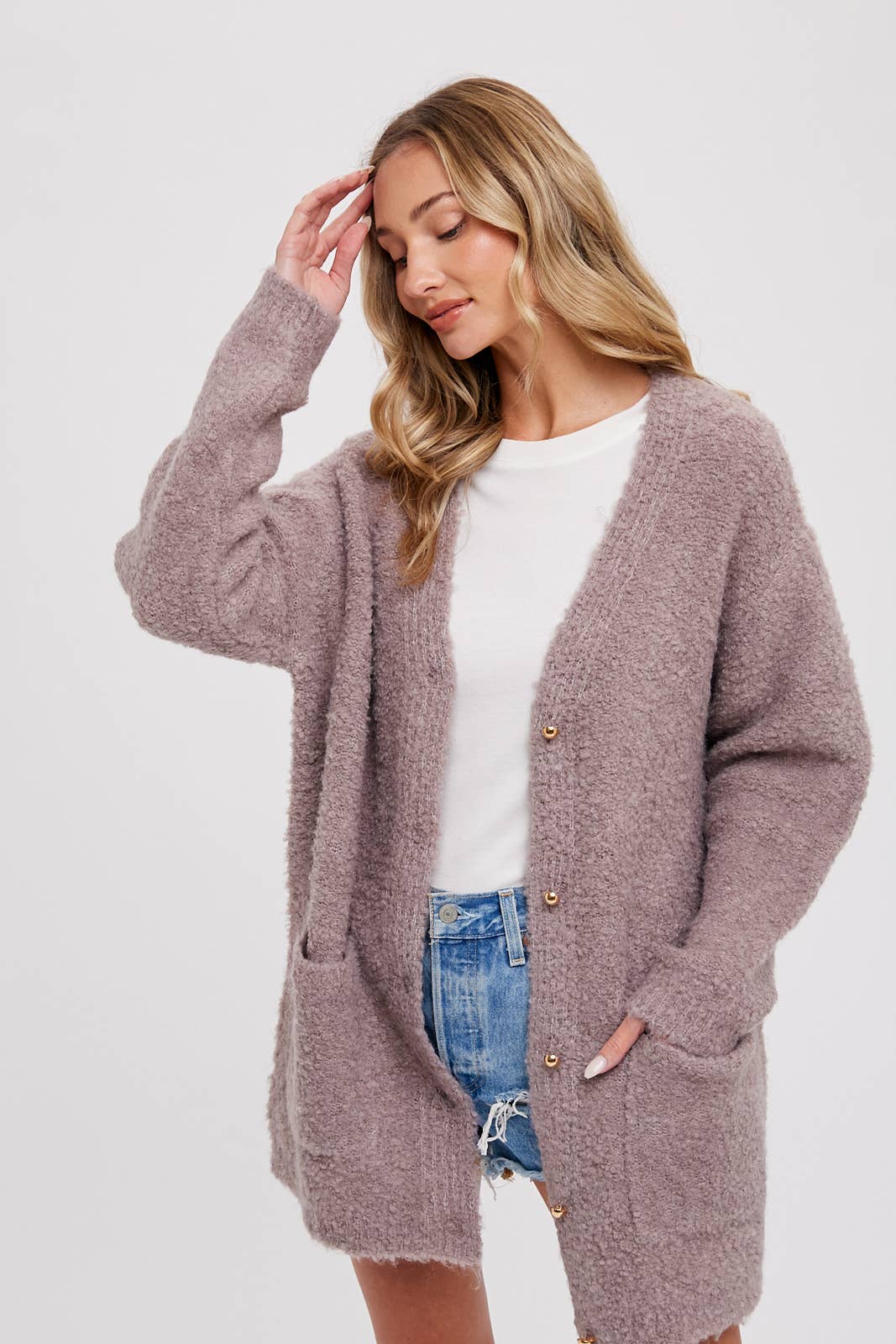 Buttoned Boucle Cardigan