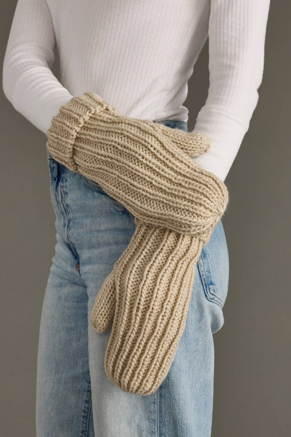 Beige Knit Mittens
