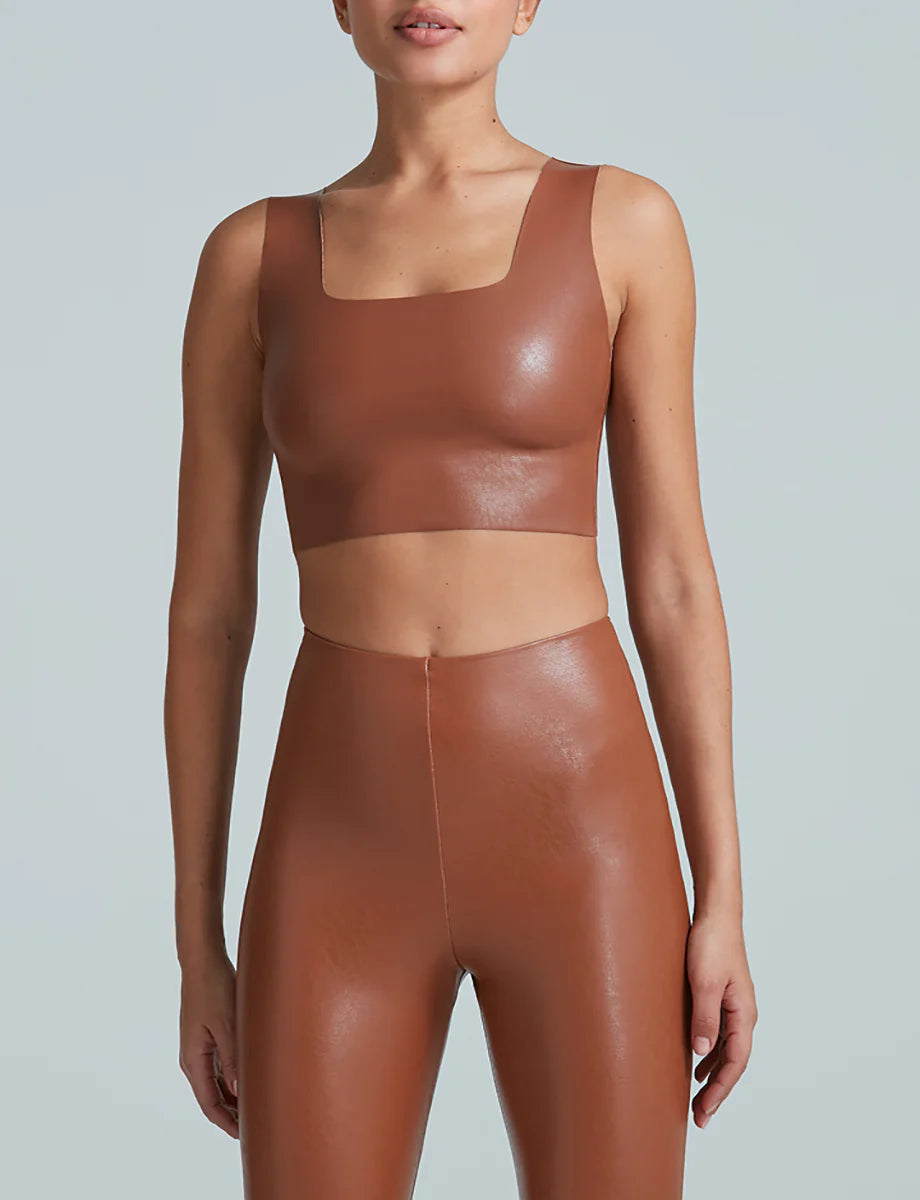 Faux Leather Square Neck Crop