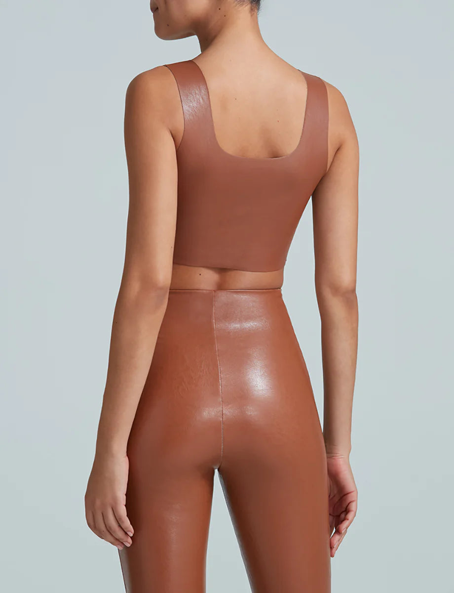 Faux Leather Square Neck Crop