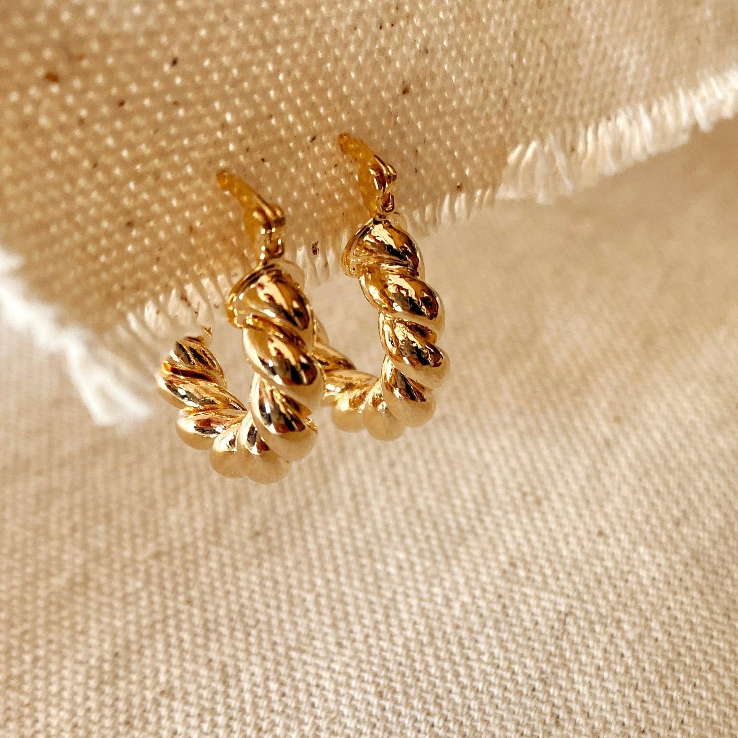 18k Gold Filled Twisted Tube Hoop Earrings - The Croissant Hoops: 20mm