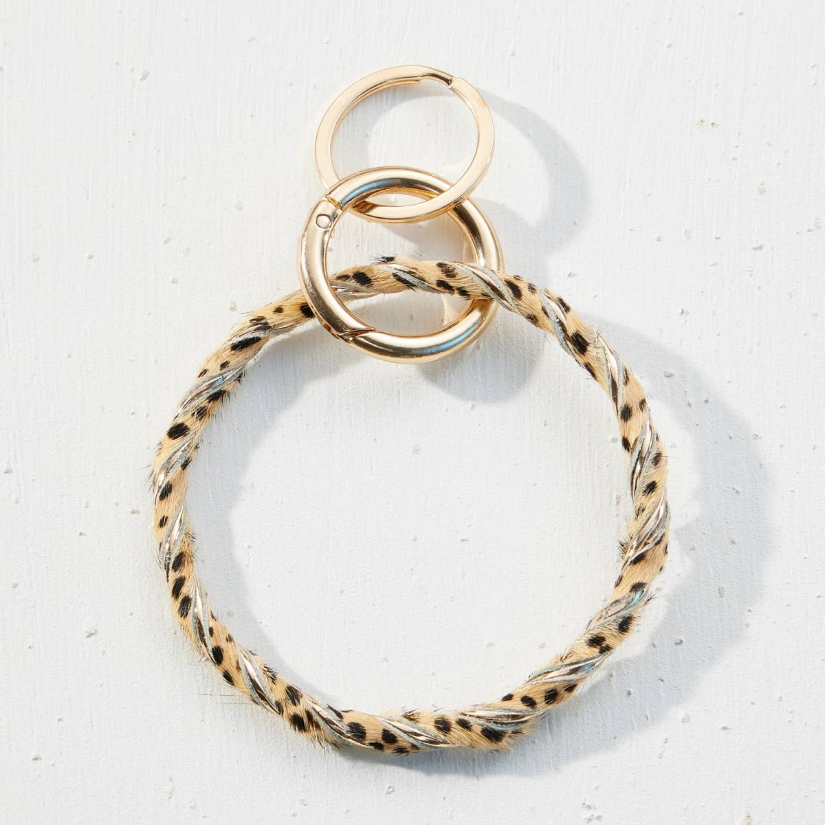 Animal Print Genuine Leather Twisted Bracelet Keychain