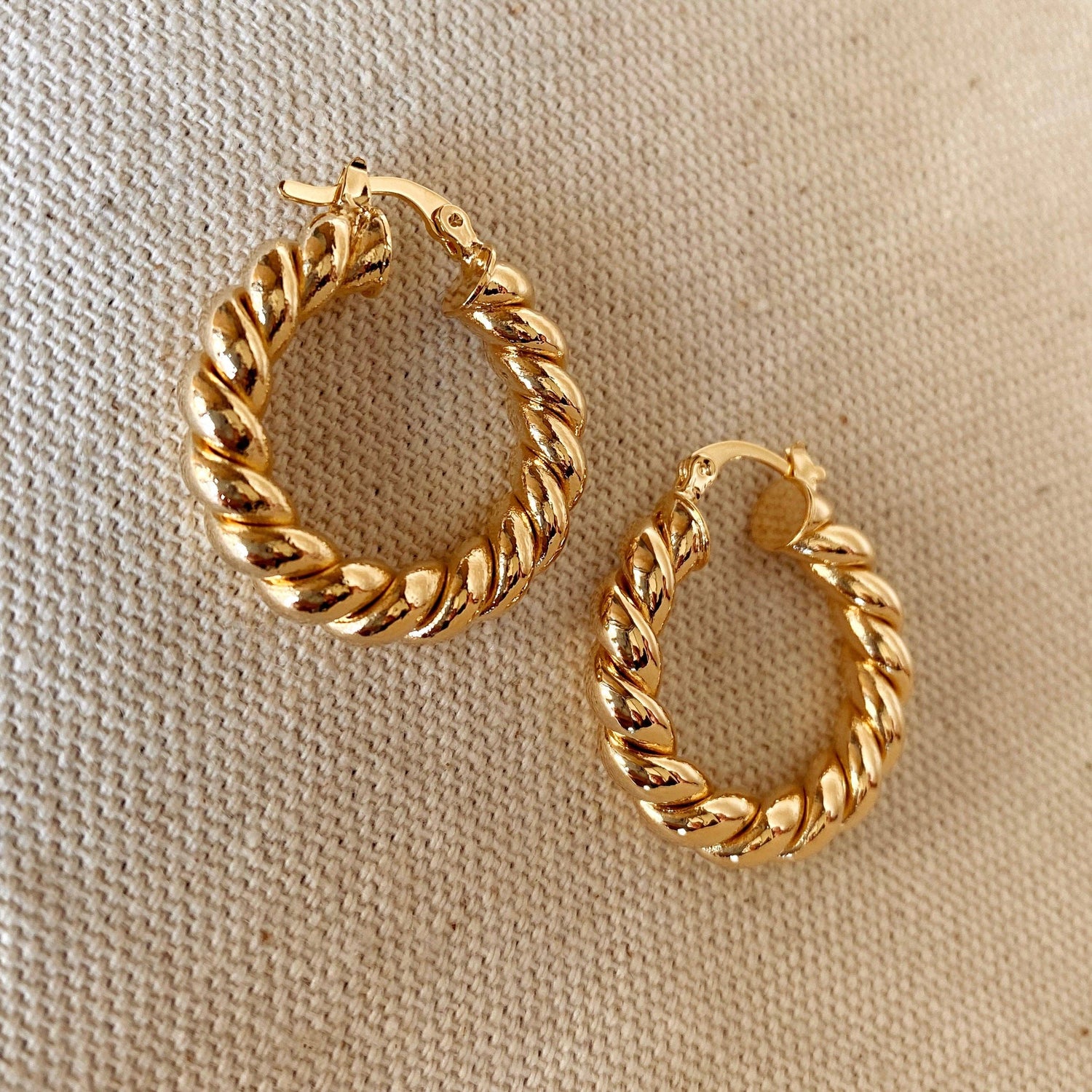 18k Gold Filled Twisted Tube Hoop Earrings - The Croissant Hoops: 20mm
