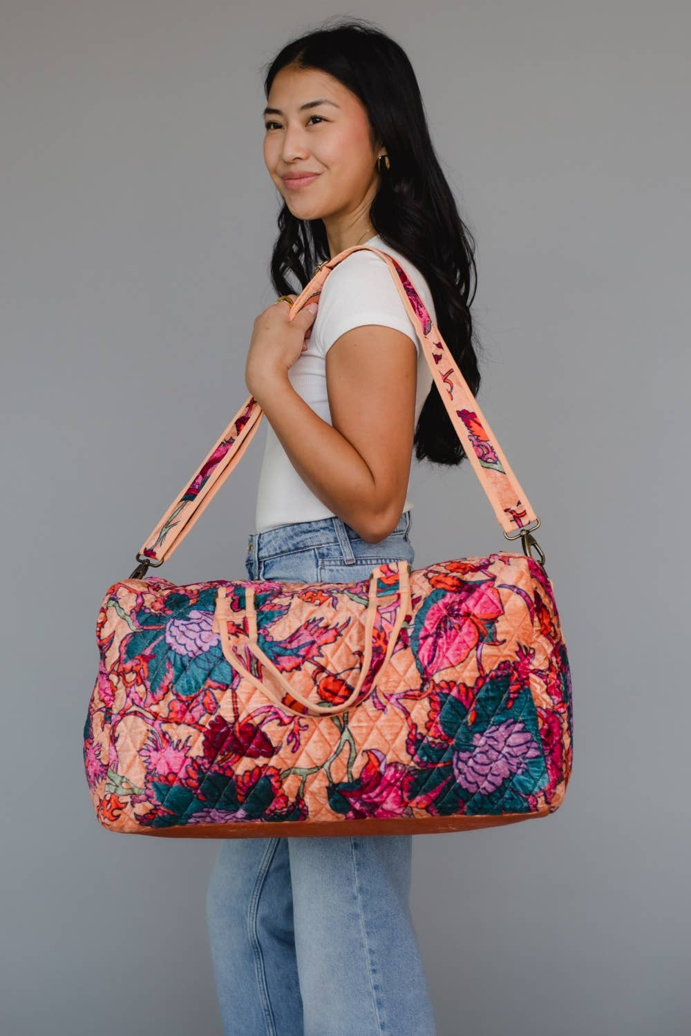 Lt. Orange & Multicolored Floral Duffel