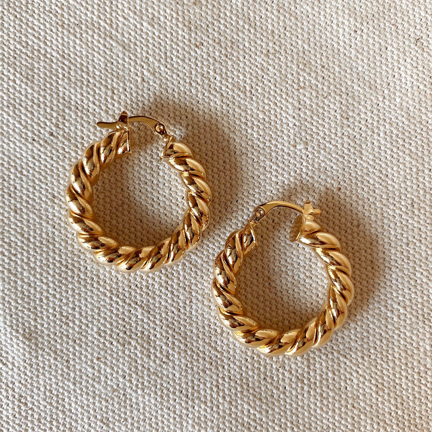 18k Gold Filled Twisted Tube Hoop Earrings - The Croissant Hoops: 20mm