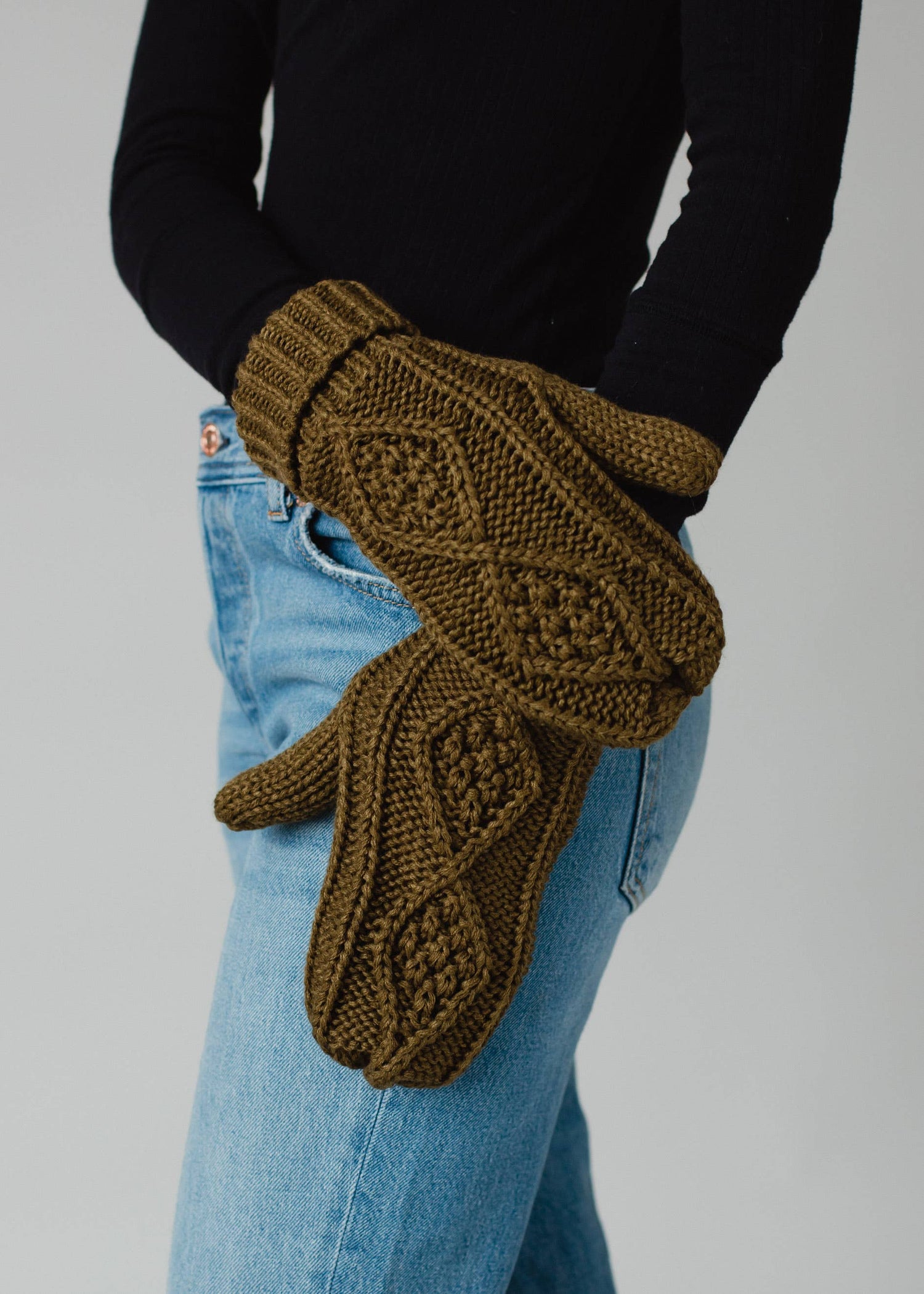 Muted Olive Cable Knit Mittens