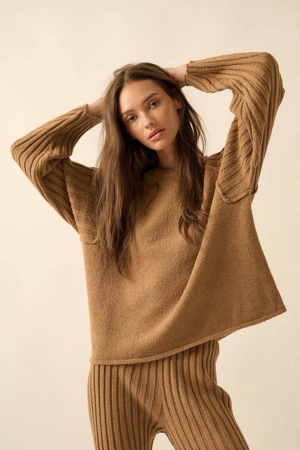 Textured Knit Ribbed Sweater
