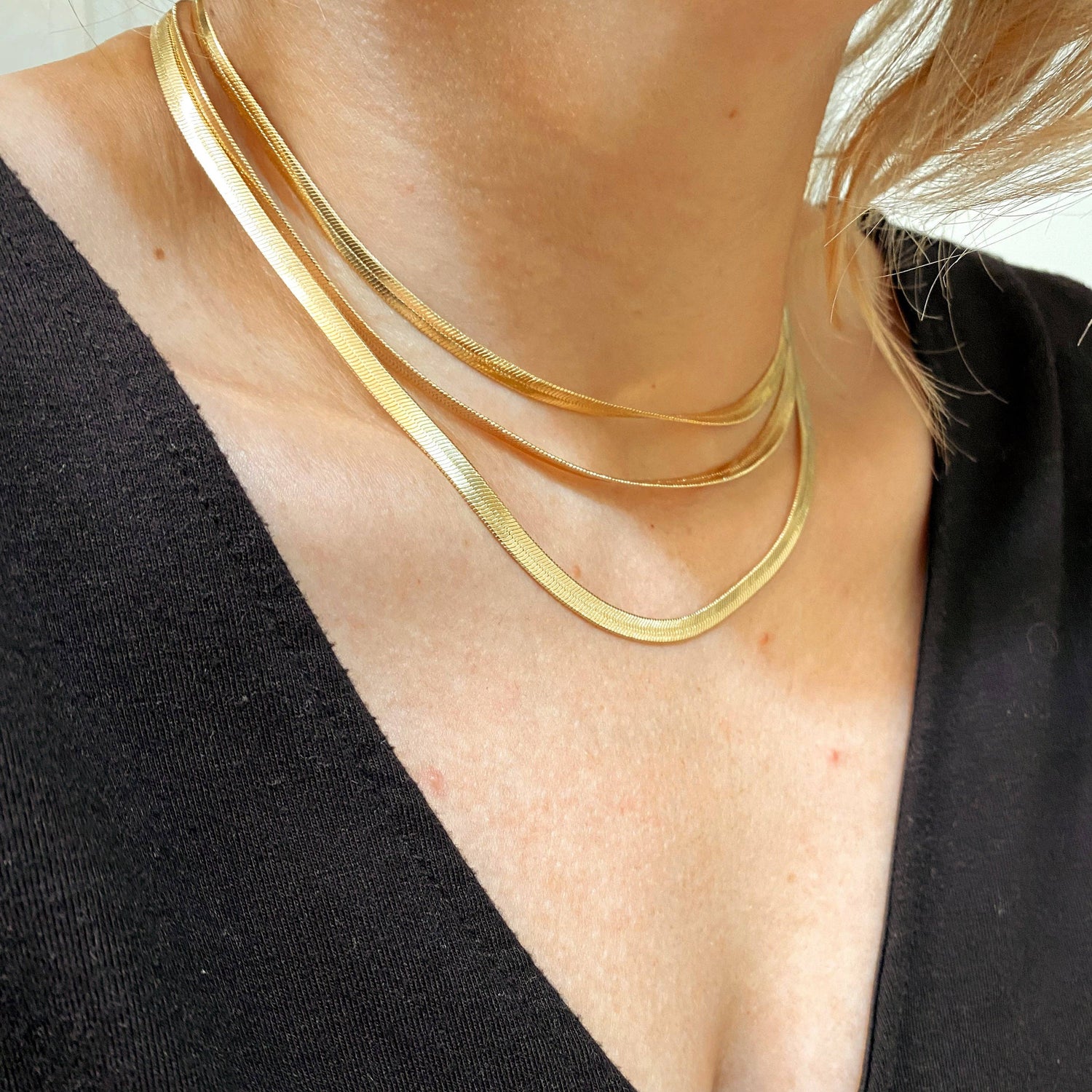18k Gold Filled 4.0mm Thickness Herringbone Chain: 14 inches choker
