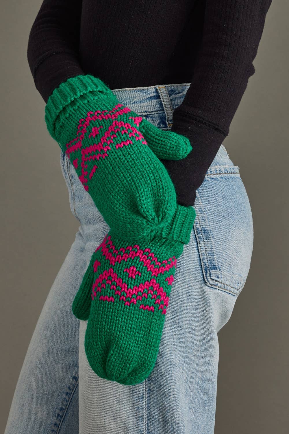 Green & Speckled Patterned Mittens