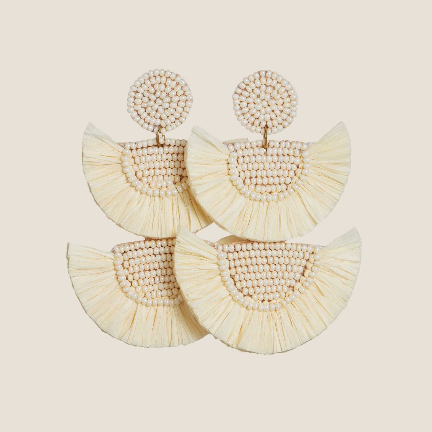 Beige Raffia Statement Earrings