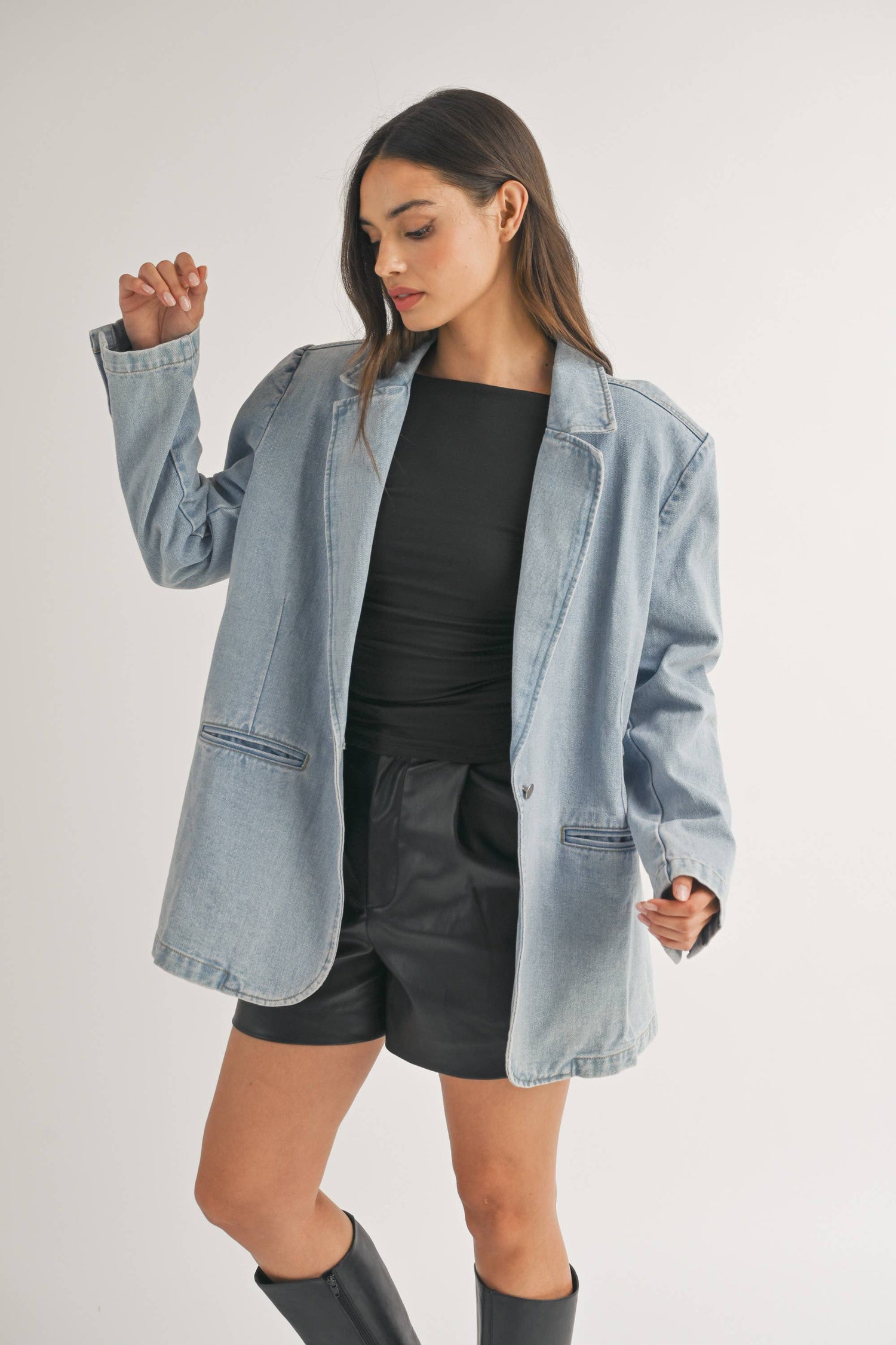 OVERSIZED DENIM BLAZER JACKET