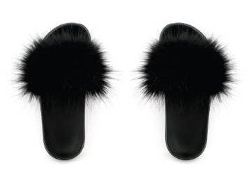 Faux Fur Black Slides