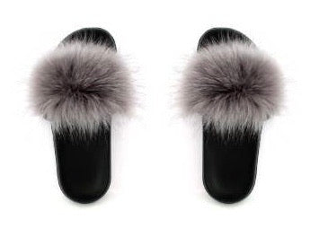 Faux Fur Grey Slides