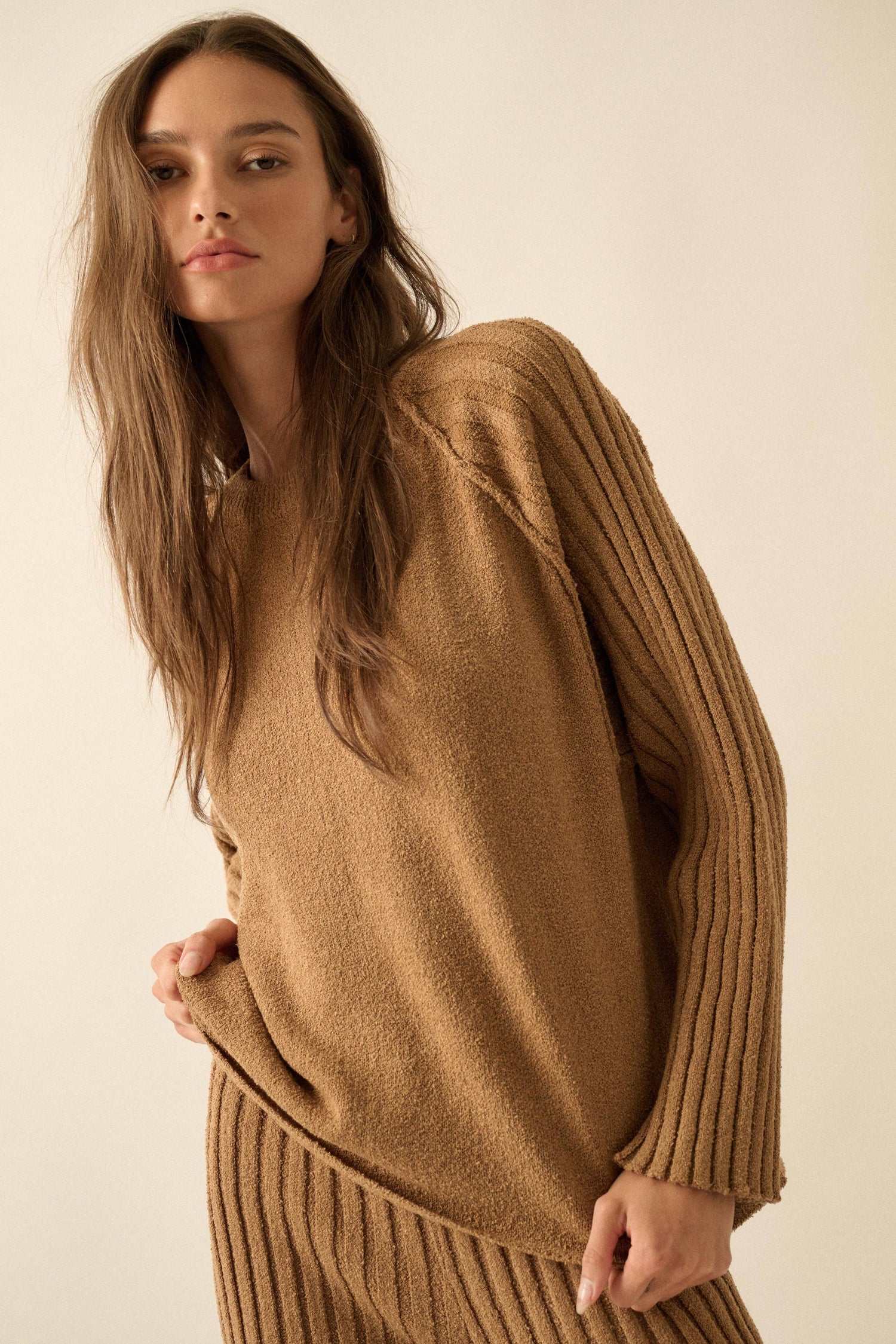 Textured Knit Ribbed Sweater
