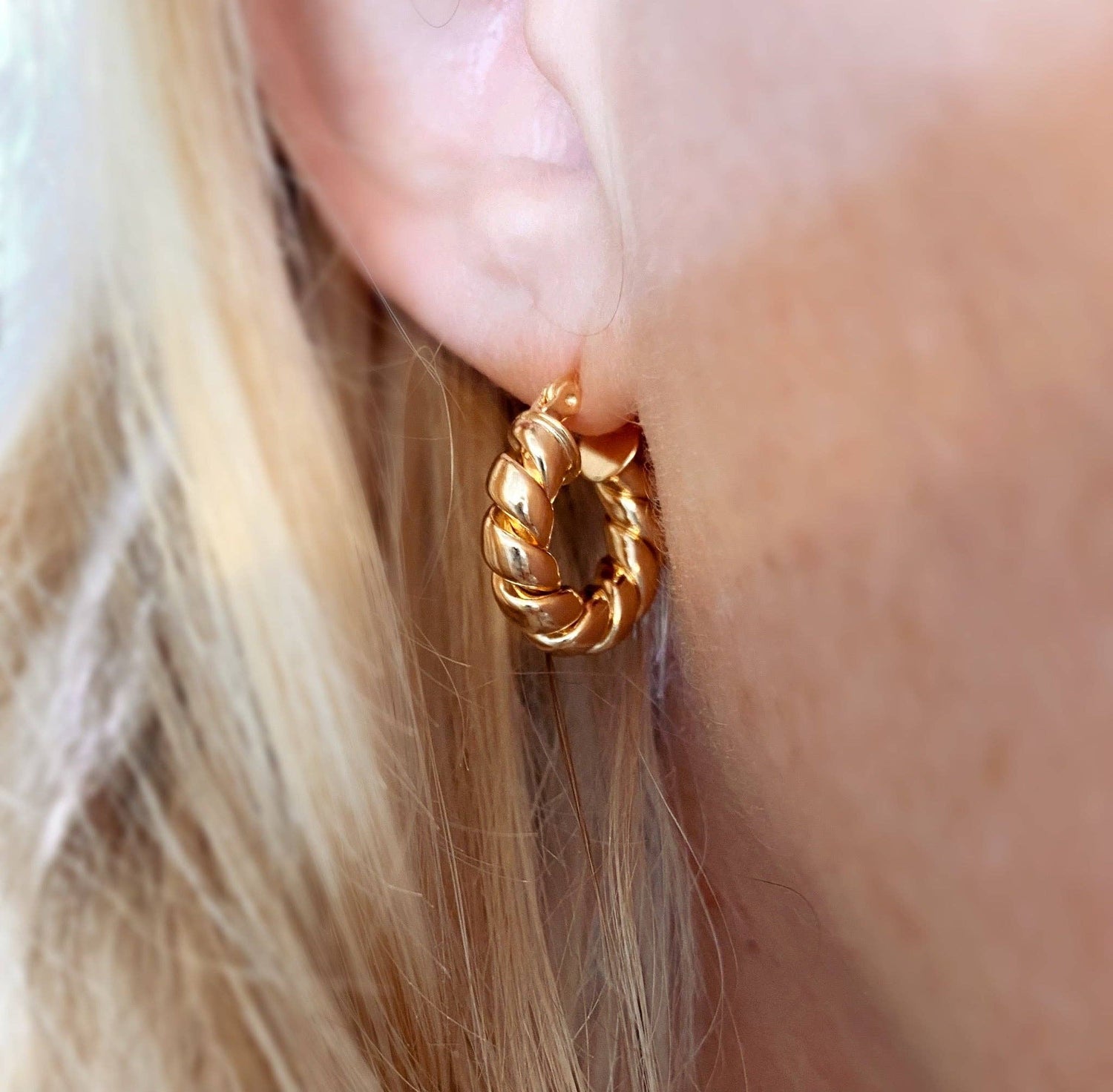 18k Gold Filled Twisted Tube Hoop Earrings - The Croissant Hoops: 20mm