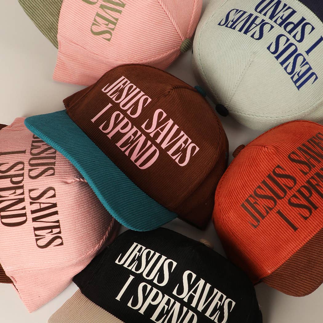 JESUS SAVES I SPEND Corduroy Trucker Hat