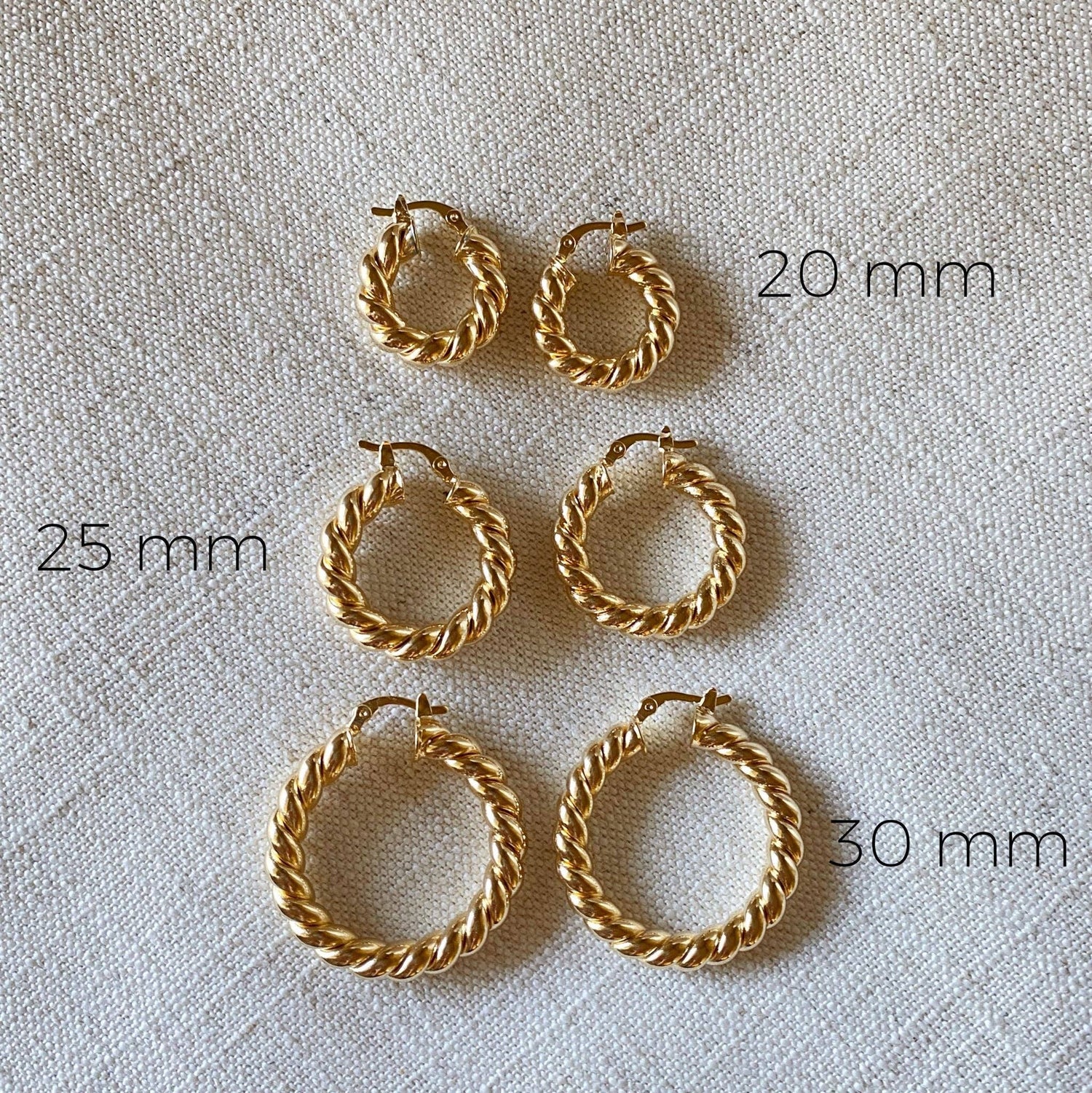 18k Gold Filled Twisted Tube Hoop Earrings - The Croissant Hoops: 20mm