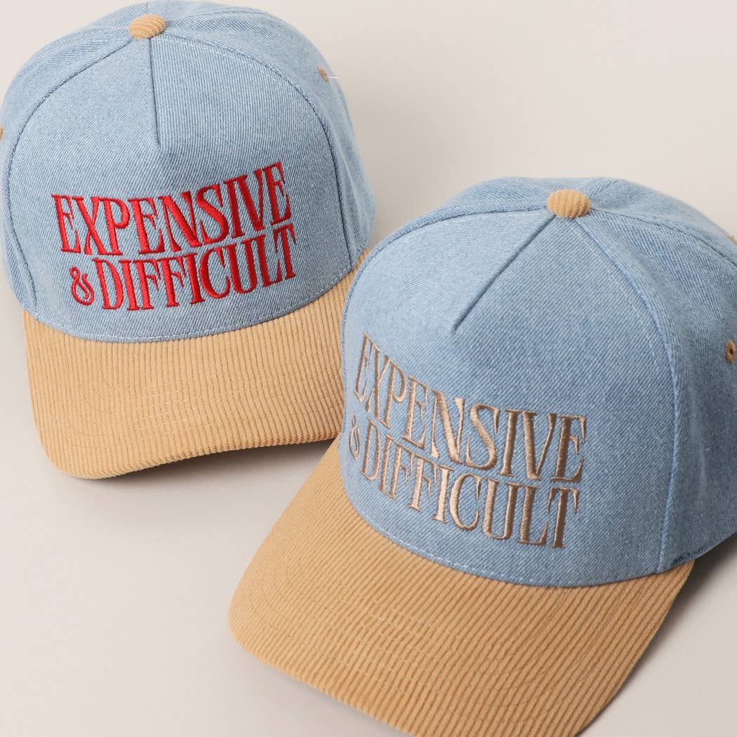 EXPENSIVE DIFFICULT Denim Corduroy Trucker Hat: LBG-LDN-RED / One Size