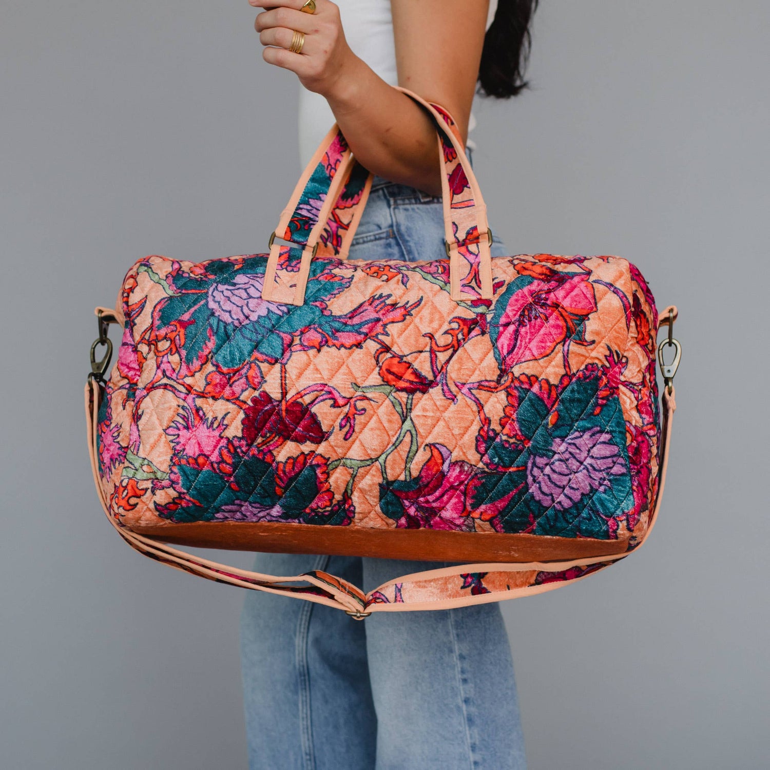 Lt. Orange & Multicolored Floral Duffel