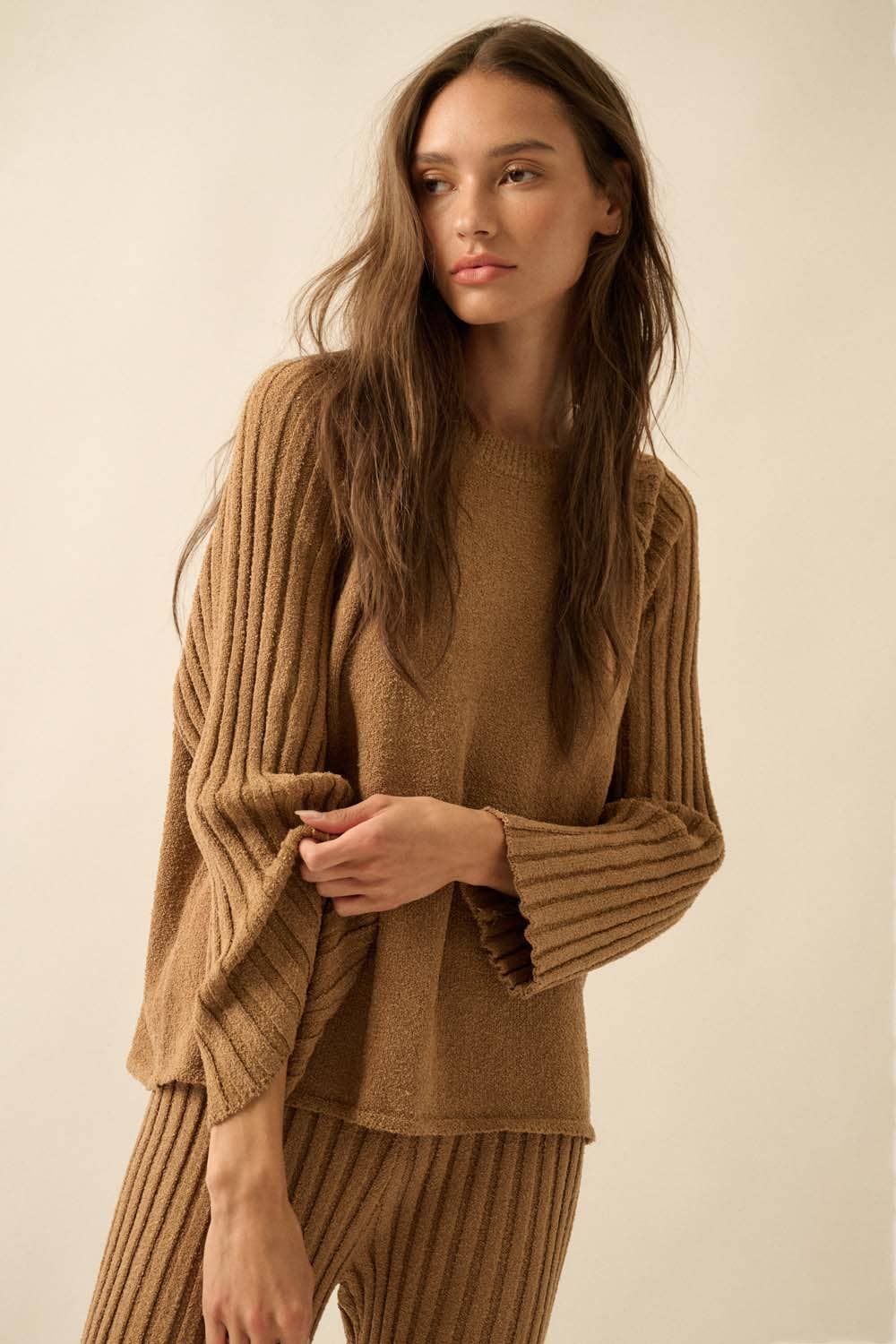Textured Knit Ribbed Sweater