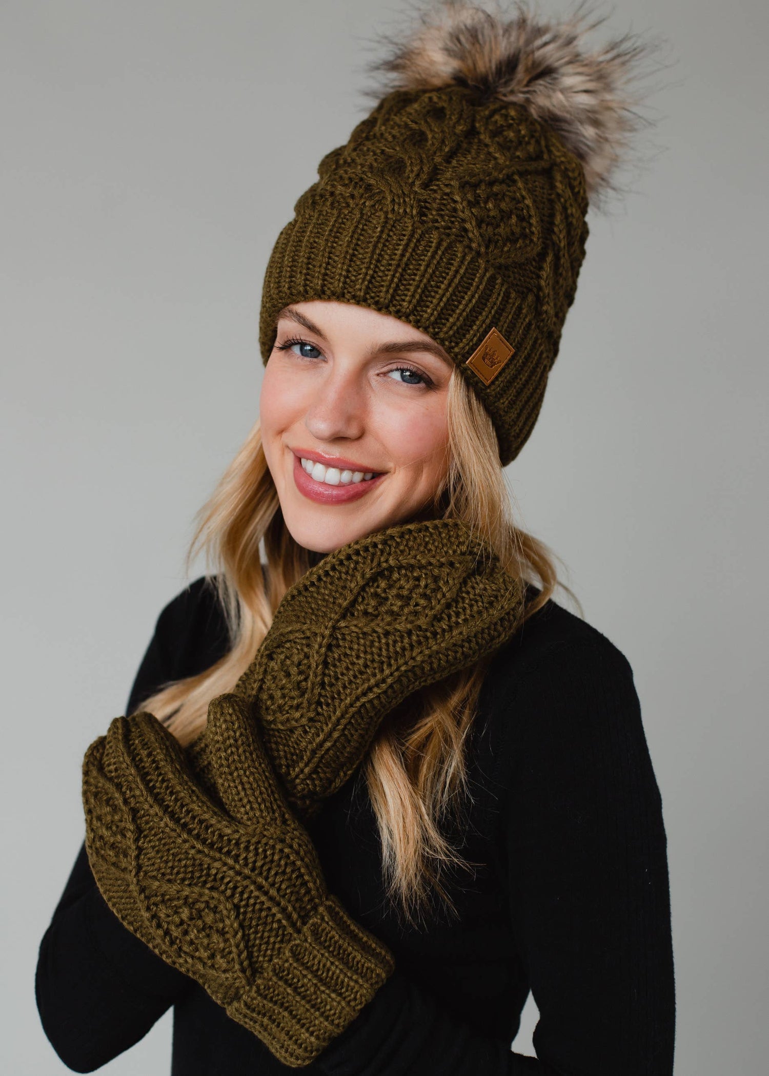 Muted Olive Cable Knit Mittens