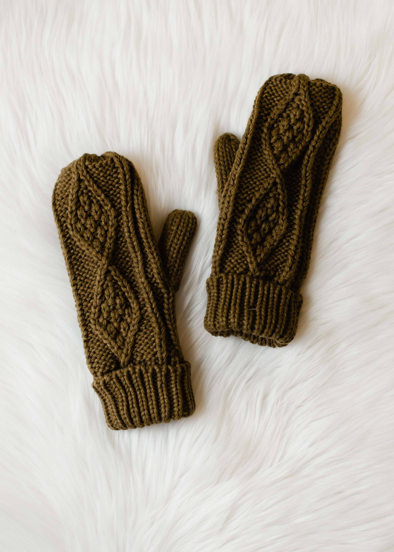Muted Olive Cable Knit Mittens