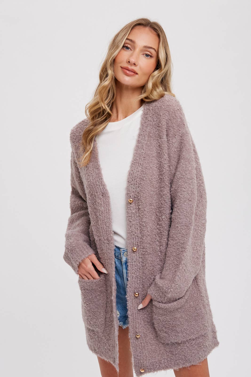 Buttoned Boucle Cardigan